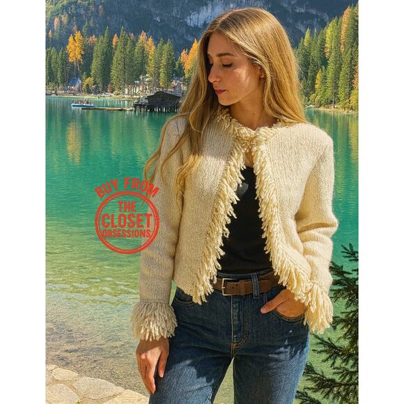 ZARA Wool-Blend Fringe Knit Cardigan NWT – Ecru Textured Jacket, Size XL - Picture 2 of 16
